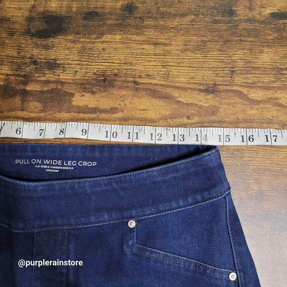 Chico's Jeans Size 6 Pull On Wide Leg Crop High Rise Dark Wash Stretch Denim - Picture 5 of 11